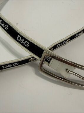 D&G Black and White Logo Leather Belt with Silver Buckle